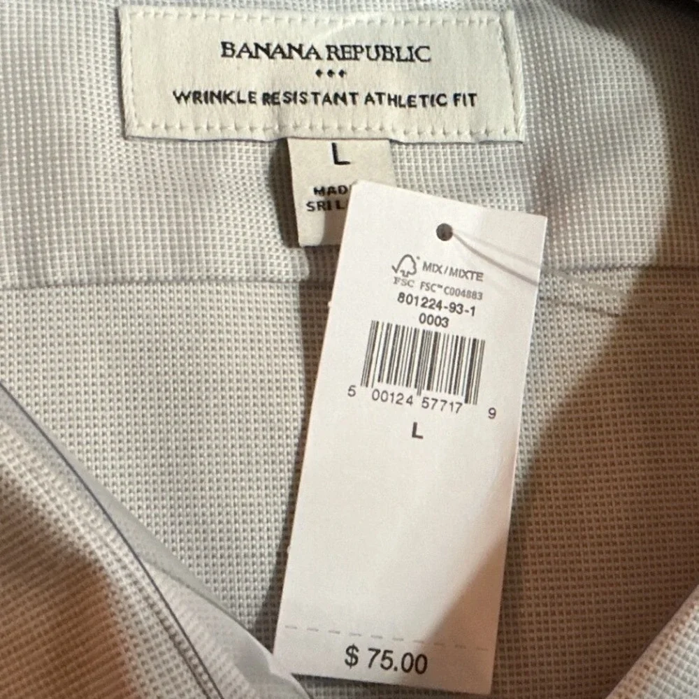 Banana Republic Athletic Fit Wrinkle Resistant Dress Shirt Large Grey New W Tags